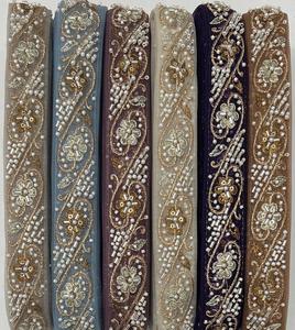 Pantalon pour enfants en coton 100% avec broderie de fleurs en dentelle et sequins multicolores, garniture pour vêtements féminins - Product Image 1