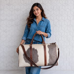Sac de voyage en cuir de vachette véritable fait main de haute qualité, grande capacité, sac de voyage design en cuir de vachette, sac unisexe - Product Image 3