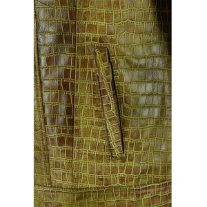 Chaqueta de Cuero PU con Estampado de Cocodrilo Verde Oliva para Hombre, Cuello Camisero, Cierre de un Solo Botón, Estilo Casual para Otoño - Product Image 6