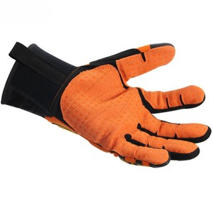Gants de travail anti-coupure orange et noir avec revêtement de paume à pois, résistants aux chocs, avec doublure en Kevlar, niveau de protection anti-coupure ANSI/ISEA 6, sangle de poignet - Product Image 1