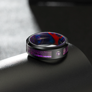 Bague en carbure de tungstène couleur bronze avec incrustation de résine onirique et zircone <span class=keywords><strong>violette</strong></span>, alliance de 8 mm pour homme, bijoux Galaxy en gros - Product Image 2