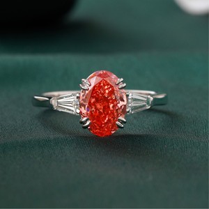 14K <b>Gold</b> Statement <b>Ring</b> with Fancy Vivid Red Oval Lab Grown Diamond Prong Setting VVS2 Clarity Rare <b>Cocktail</b> Jewelry - Product Image 1