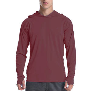 T-shirt à capuche marron pour homme, manches longues, couleur unie, haut de sport athlétique, t-shirt raglan avec cache-visage, coupe classique sportive par Shahas - Product Image 1