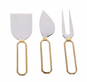Stainless Steel & Brass <b>Cheese</b> <b>Set</b> Kitchen Accessories <b>Cheese</b> <b>Sets</b> Spreader Knives <b>Set</b> with Brass Handle Used - Product Image 1