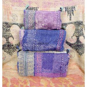 Bolsa de Maquillaje Grande y Duradera con Cierre de Cremallera, Diseño de Borlas y Tela Kantha de Algodón, Ecológica, con Asa Suave - Product Image 6
