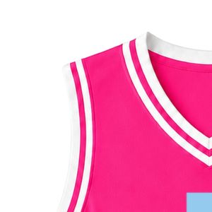 เสื้อกล้ามบาสเก็ตบอลปักโลโก้ JJ สีชมพูร้อนแรง คอวี แขนกุด แต่งขอบสีขาว สำหรับฝึกซ้อมบาสเก็ตบอล - Product Image 5