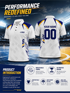 Easy White Background Navy Blue Golden Edge Gradient Solid Embroidered Pocket Custom Collar Athletic Short Sleeve Lightweight - Product Image 2