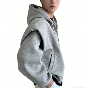 เสื้อฮู้ดซิปผู้ชายสีเทาคอลเลคชั่นใหม่ปี 2024 ทรงหลวม ผ้า Worsted พิมพ์โลโก้ตามสั่ง - Product Image 2