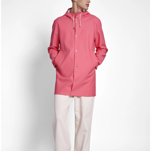 Manteau de pluie long rose à capuche pour homme, imperméable, boutonné, coupe classique, veste d'extérieur, couleur unie, en polyester - Product Image 1