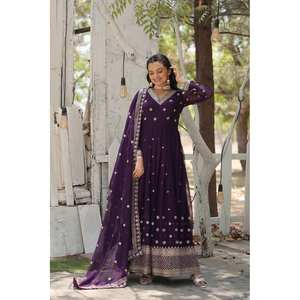 Robe Anarkali pour fête Vêtements indiens et pakistanais avec paillettes brodées Travail - Product Image 4