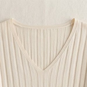 Camisetas de manga corta para mujer, de punto liso, anti-bolitas, transpirables, con cuello en V, holgadas y adelgazantes, moda de primavera-verano, al por mayor - Product Image 5