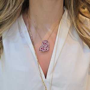 Round Cut Moissanite Diamond Heart <b>Ruby</b> Pendant <b>Necklaces</b> Pave Set Adjustable 37cm Cable Chain Luxury Jewelry 14K 18K Solid Gold - Product Image 4