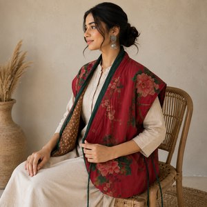Chaleco Acolchado Reversible de Algodón con Estampado Floral BOHOBI para Mujer, Chaleco sin Mangas con Estampado Vintage, Chaleco Acolchado Étnico Boho - Product Image 2