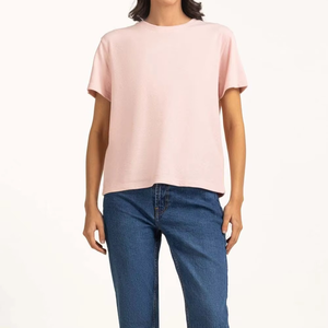 Camiseta de algodón 100% para mujer, manga corta, cuello redondo, lisa, sin estampado, con posibilidad de personalizar con logotipo, ropa informal de verano para mujer. - Product Image 3
