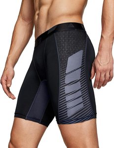 Shorts de sport pour homme, imprimé géométrique noir, séchage rapide, taille élastique, longueur mi-cuisse, design à empiècements en spandex et polyester - Product Image 6