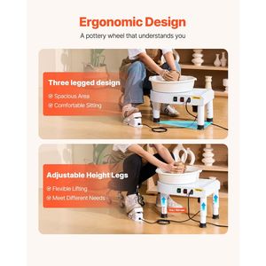 Tornio per Ceramica a 11 Velocità Regolabili (60-300 RPM) con Base Staccabile, Pedale e Funzione di Sollevamento Gambe - Product Image 3