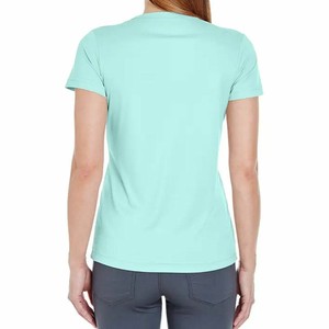 T-shirt à manches courtes col rond bleu clair pour femme, 100% coton jersey, respirant, coupe décontractée, pour le printemps et l'été, OEM ODM - Product Image 2