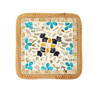 Intricate Weave Rattan Mat Shell Inlay Border Hand Woven <b>Placemat</b> for Formal Gala Dinners - Product Image 1