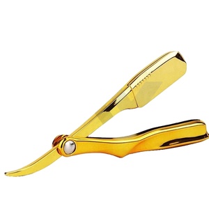 Navaja de Barbero Profesional Recta Chapada en Oro, Plegable, con Logotipo Personalizado, para Uso en Peluquerías y Salones - Product Image 1