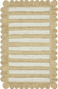 Handmade Natural Jute Striped <b>Rug</b> with Scalloped Border Eco-Friendly <b>Boho</b> Area Carpet Medium Pile Jute Backing - Product Image 5
