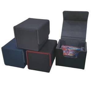 Boîte de rangement portable carrée pour cartes de jeu en cuir PU, disponible en rose, turquoise, gris et bleu - Product Image 3