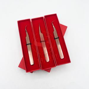 Pinzas de pestañas de acero inoxidable con logotipo personalizado de etiqueta privada, suministros de extensión de pestañas de oro rosa profesional, Fabricante Mayorista - Product Image 1
