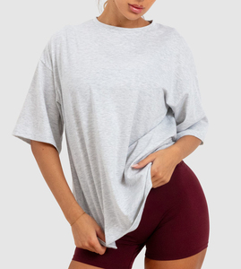 T-shirt ample à col rond et manches courtes pour femme, couleur unie, en coton tricoté, décontracté, à porter toute l'année - Product Image 6