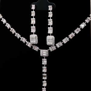 Conjunto de collar de lujo de oro blanco de 14 quilates con diamantes naturales |   Joyería Elegante con Corte Brillante y Baguette para Novias, Bodas y Fiestas, Regalo para Mujer - Product Image 3