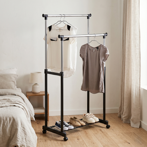 Double Tier Clothing Rack With Shoe <b>Shelf</b> Stainless Steel Minimalist Design For Bedroom Storage Organizer Standing Type - Product Image 1