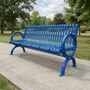 Heavy Duty Outdoor <b>Metal</b> <b>Garden</b> Park <b>Bench</b> Blue Powder Coated Steel Seating <b>Bench</b> for Patio Lawn School Public Spaces - Product Image 2