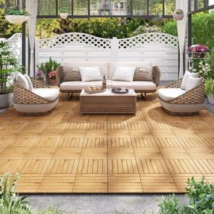 30 Pezzi di Piastrelle Incastrabili in Legno di Acacia 12 X 12 Pollici per Patio e Terrazza con Listelli Dritti - Product Image 3