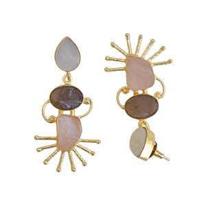 Boucles d'oreilles pendantes en perles d'eau douce et quartz avec placage or 24 carats, motif constellation mignon pour femme, idéales pour les soirées - Product Image 6