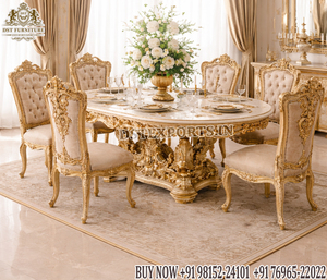 Meubles de salle à manger classiques inspirés du style baroque, finition or royal, table et chaises en bois pour 8 personnes, Sydney - Product Image 6