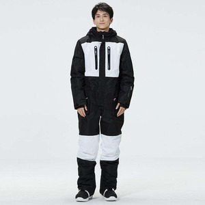 Combinaison de ski une pièce blanche pour homme, imperméable, isolée, à capuche, avec blocs de couleur, pour snowboard - Product Image 5