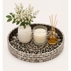 Bandeja Artesanal de Nácar con Incrustaciones de Concha Negra de Lujo, Mosaico Mandala, Bandeja Decorativa para Mesa de Centro y Decoración del Hogar - Product Image 4