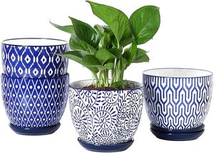 Macetas de Barro EOB de 5.6 Pulgadas, Diseño Bohemio, Macetas para Flores de Interior con Orificio de Drenaje y Plato, Juego de Decoración para el Hogar - Product Image 2