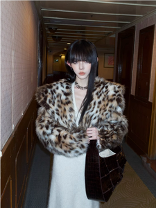 Chaqueta Corta de Piel Sintética de Zorro para Mujer, Estilo Deportivo, Invierno, Diseño de Leopardo/Guepardo, Manga Larga, Resistente al Viento, Tallas Grandes - Product Image 4