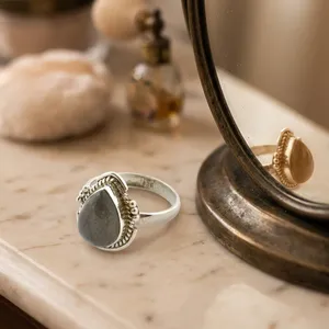 Blue Fire Labradorite 925 Sterling <b>Silver</b> Drop Stone <b>Ring</b> Handmade Jewelry Natural Gemstone <b>Statement</b> <b>Ring</b> - Product Image 2