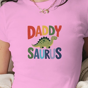 DADDY SAURUS Y2K Camiseta corta de moda para mujer con estampado de punto y corte ajustado - Product Image 3