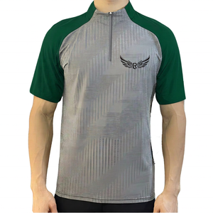 Men's Geometric Pattern Quick Dry <b>Raglan</b> Sleeve Sporty Half Zipper <b>T</b>-<b>Shirt</b> With Logo Front Stand Collar Regular Fit - Product Image 3