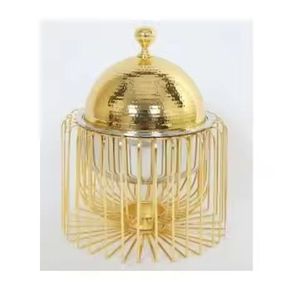Calentador de Alimentos de Lujo con Cúpula Dorada, Base Cilíndrica, Tazón de Vidrio, Cazuela Decorativa, Vajilla Elegante para Buffet - Product Image 1