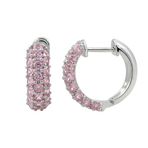 Pendientes de Aro de Plata 925 con Circonita Cúbica Rosa, Corte Brillante Redondo, Engaste de Garra, Joyería Clásica para Mujer, Uso Diario, Compromiso - Product Image 1