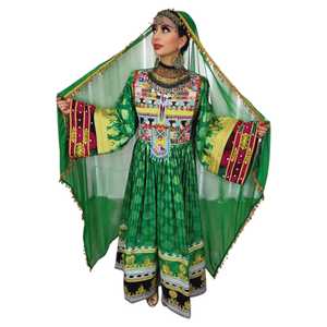 Vestido Largo Bohemio Verde Bordado de Talla Grande Antiestático con Mangas Farol y Cuello en V, Otras Siluetas - Product Image 1