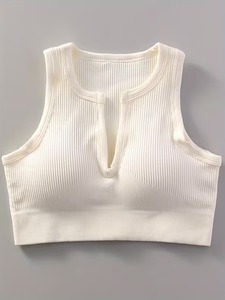 Womens V Cutout Racerback Sports <b>Bra</b> <b>Stretch</b> Compression Fitness Bralette Circular Knit Gym Singlet Everyday Athleisure Tank - Product Image 1