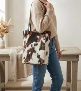 Leather Hair On Tote Bag Cowhide Handbag Women Shoulder <b>Purse</b> Stylish Casual <b>Large</b> Capacity Tote Bag LHTB-0065 - Product Image 5