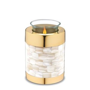 Urna de Madreperla con Detalles Dorados y Portavelas, Recuerdo Decorativo para Cenizas, Urna de Cremación Dorada para Velas de Té, Suministros Funerarios - Product Image 1
