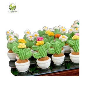 Plante de cactus au crochet artisanale, écologique et durable, en pot avec abeille et fleur, décoration intérieure pour salon, toutes saisons - Product Image 3