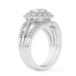 Round Cut Moissanite Double Halo Heavy Bridal Engagement <b>Set</b> <b>Ring</b> in 14K Yellow Gold Prong Setting for <b>Women</b> - Product Image 5