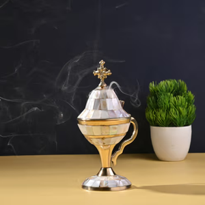 Traditional brass dhoop incense stick holder burner stand with carved base plate for home <b>mandir</b> decoration, at wholesale prices - Product Image 3