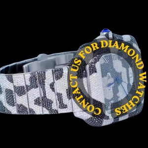 Reloj de Hombre de Acero Inoxidable con Esfera Cuadrada con Números Romanos y Diamantes de Moissanita Blancos y Negros de Primera Calidad, Estilo Hip Hop - Product Image 2